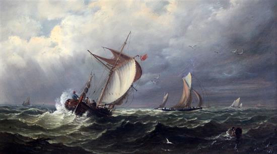 John Moore of Ipswich (1820-1902) Fishing boats off the coast 8.5 x 14.5in.